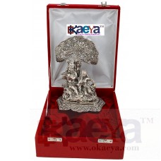 OkaeYa Aluminium Radha Krishna Tree God Idol (26 cm x 16 cm x 14 cm, Silver)